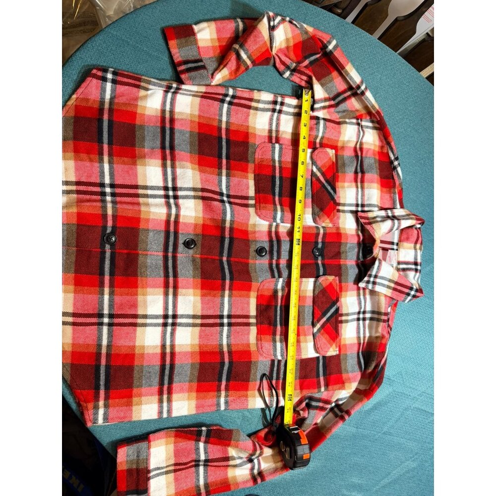 No Boundaries Womens Red Plaid Flannel Shirt XXL Recycled Polyester Button-Up Wi